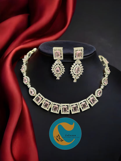 Lavender American Diamond Necklace Set with Earrings