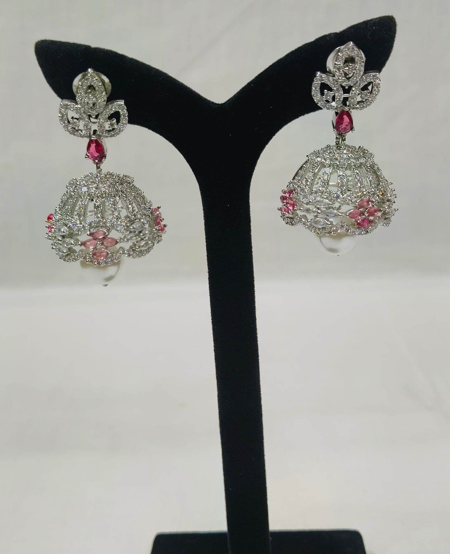 Ruby Red Diamond Finish Pearl Drop Earrings | Festive Bridal Jewellery