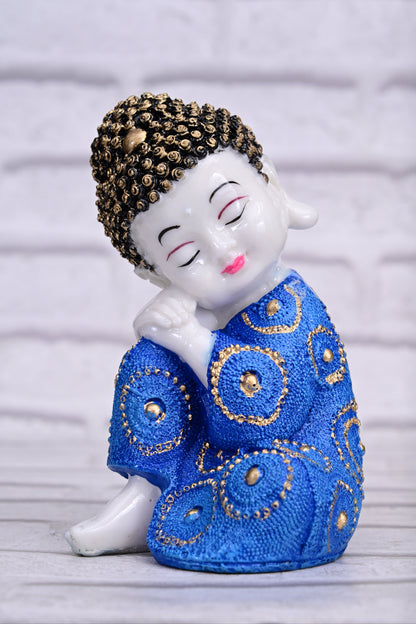 Blissful Baby Buddha in Royal Blue Pink Green| 19cm Resin Figurine