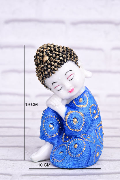 Blissful Baby Buddha in Royal Blue Pink Green| 19cm Resin Figurine