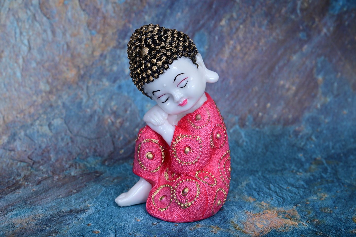Blissful Baby Buddha in Royal Blue Pink Green| 19cm Resin Figurine