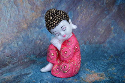 Blissful Baby Buddha in Royal Blue Pink Green| 19cm Resin Figurine