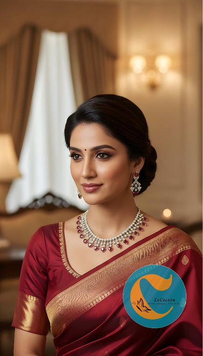 Red American Diamond Necklace Set with Earrings