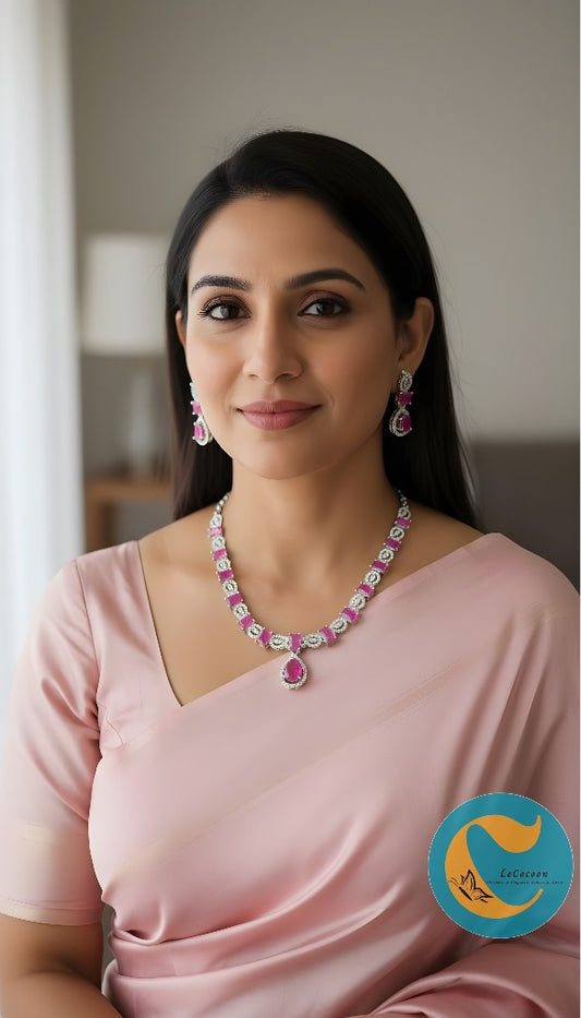 Ruby Red American Diamond Necklace Set with Earrings