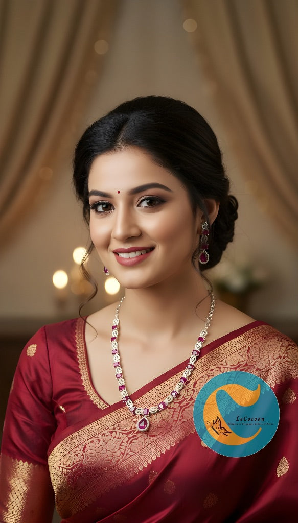 Ruby Red American Diamond Necklace Set with Earrings