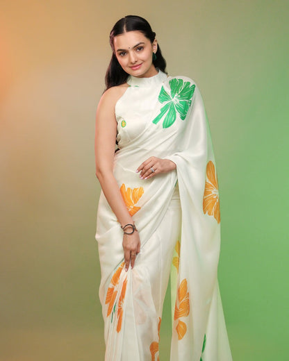 Tricolour-Inspired Soft Printed Saree with Blouse Piece