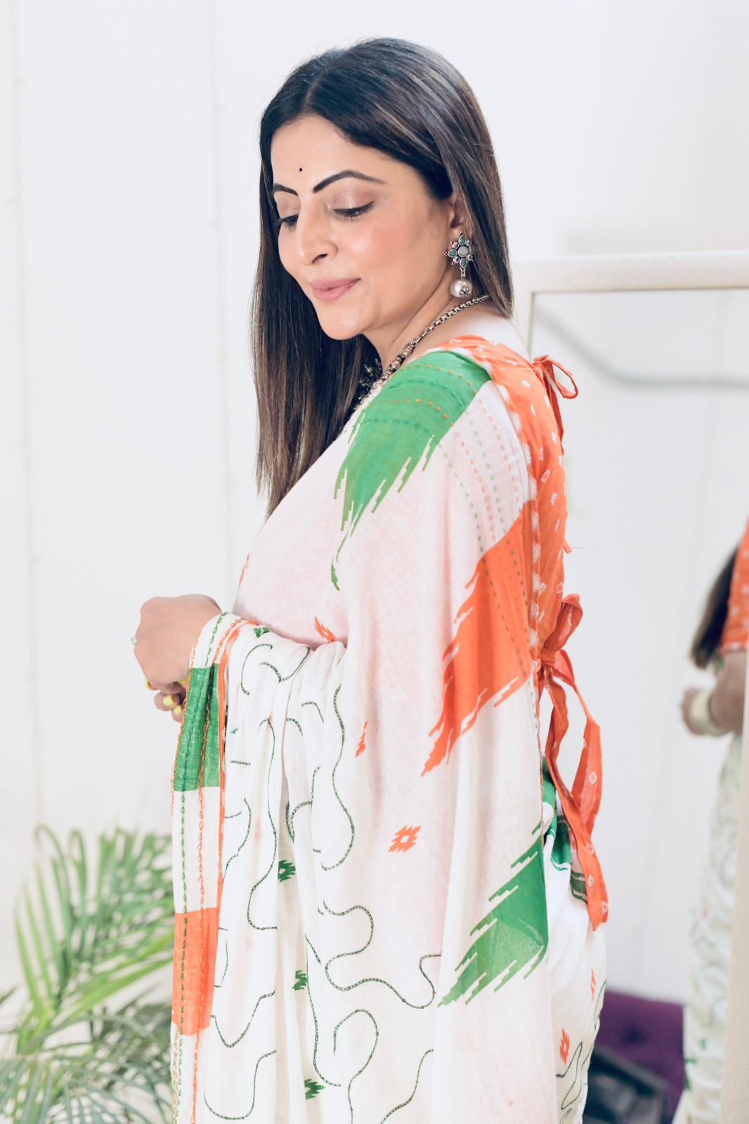 Tricolour-Inspired Soft Printed Saree with Blouse Piece
