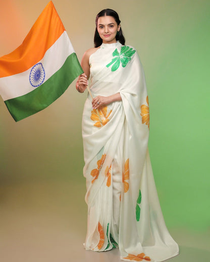 Tricolour-Inspired Soft Printed Saree with Blouse Piece
