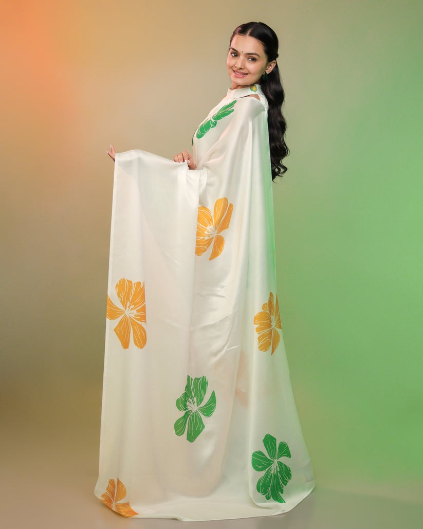 Tricolour-Inspired Soft Printed Saree with Blouse Piece
