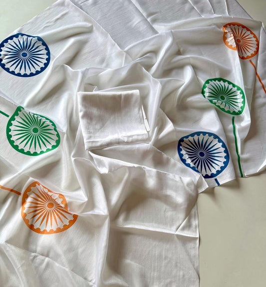 Tricolour-Inspired Soft Printed Saree with Blouse Piece