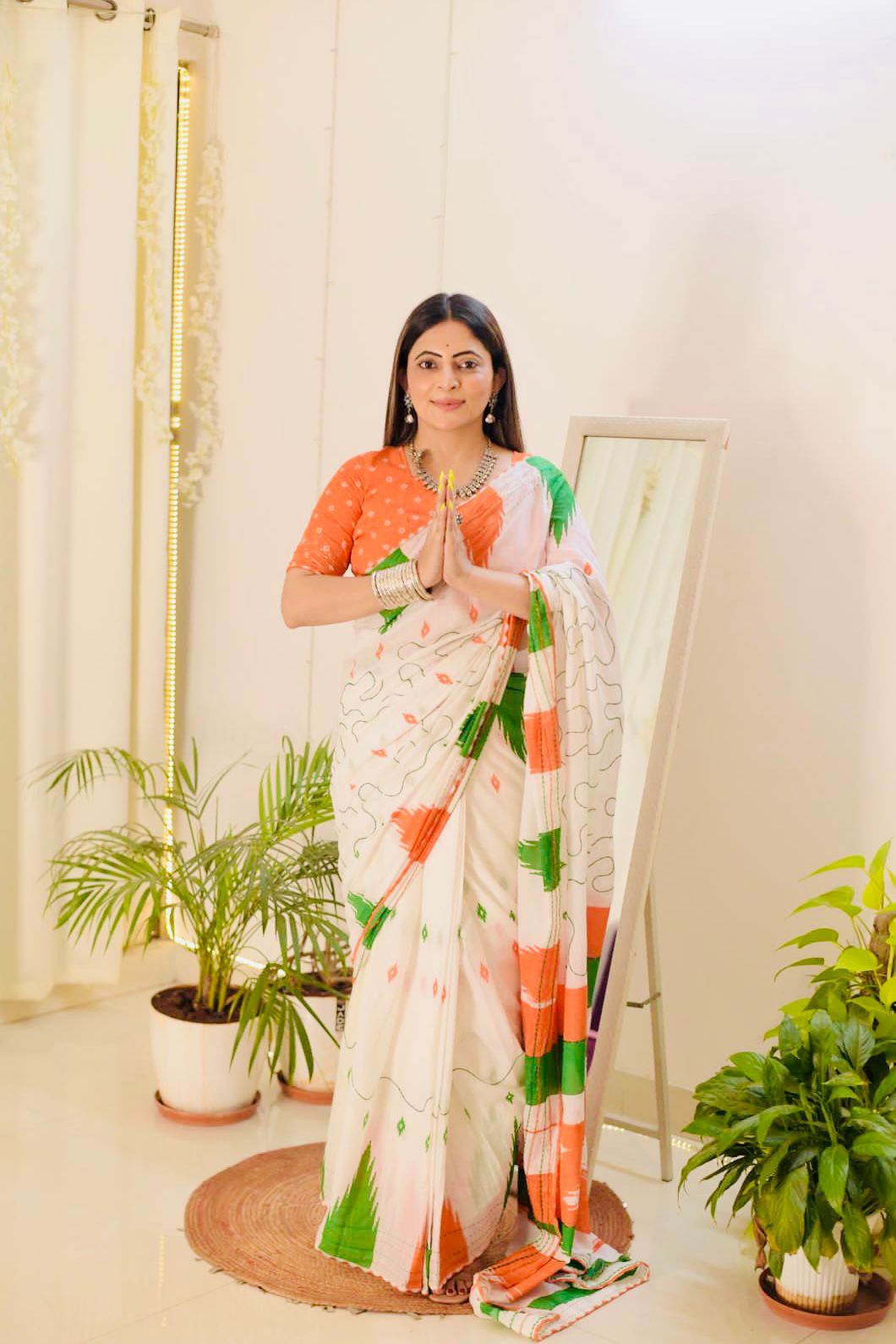 Tricolour-Inspired Soft Printed Saree with Blouse Piece
