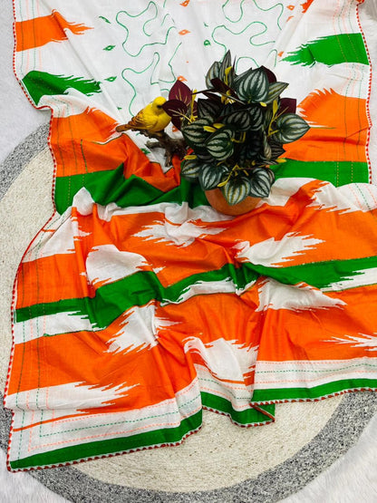 Tricolour-Inspired Soft Printed Saree with Blouse Piece