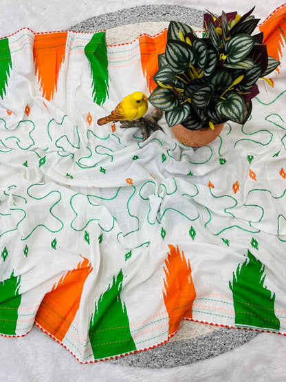 Tricolour-Inspired Soft Printed Saree with Blouse Piece