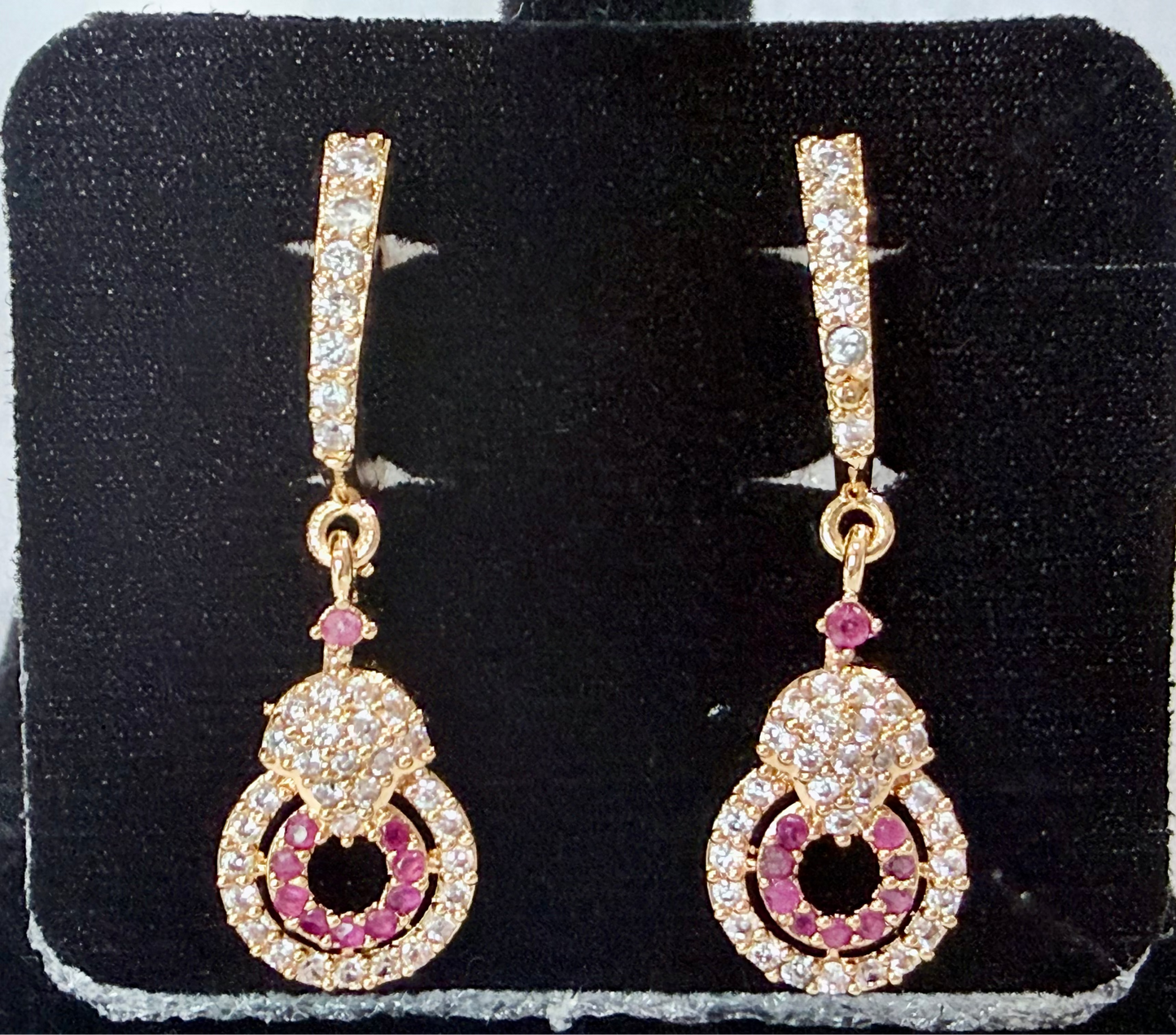 Rosette Gleam Pink American Diamond Dangler Earrings