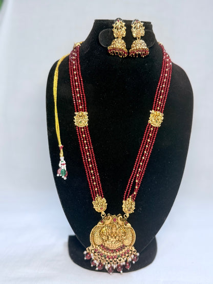 Red Bead Lakshmi Temple Haaram Set