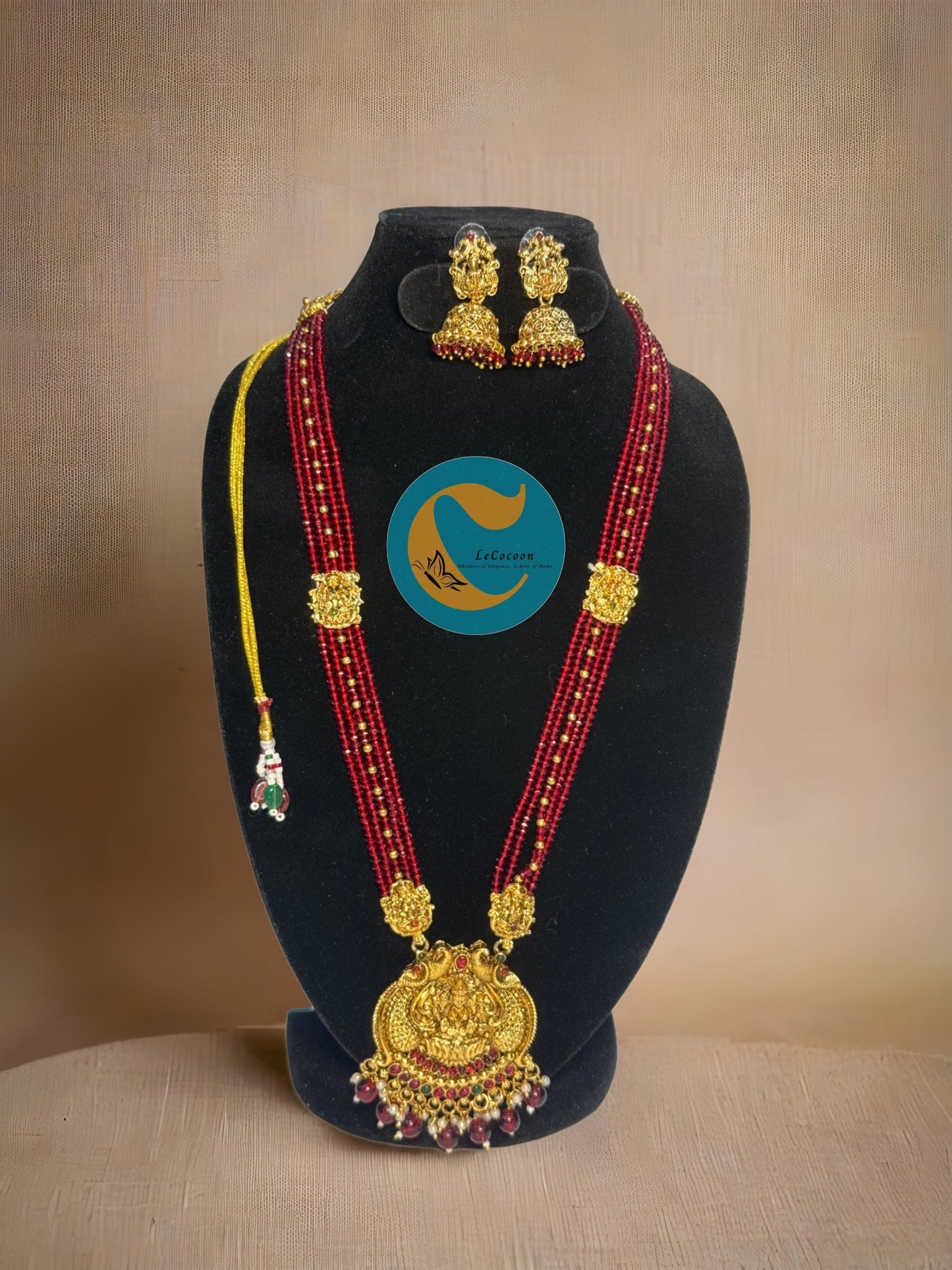 Red Bead Lakshmi Temple Haaram Set