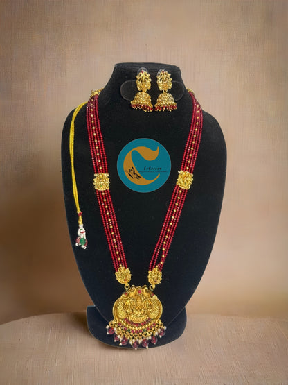 Red Bead Lakshmi Temple Haaram Set