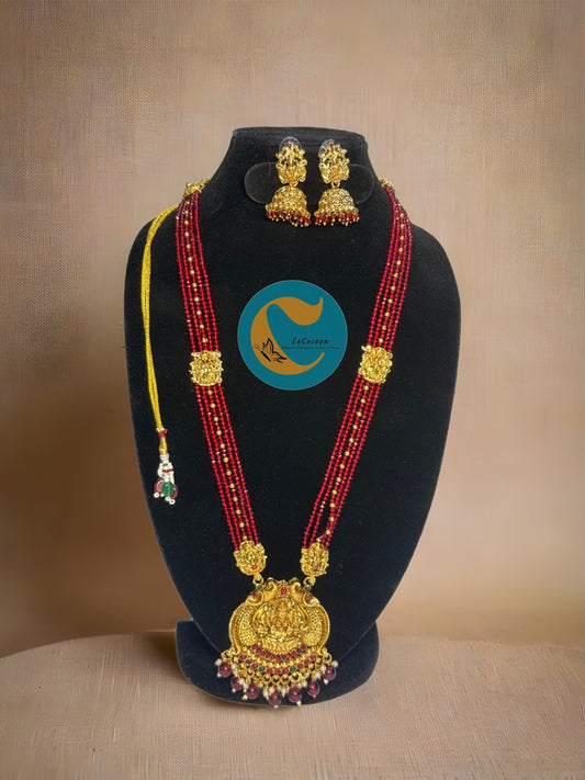 Red Bead Lakshmi Temple Haaram Set