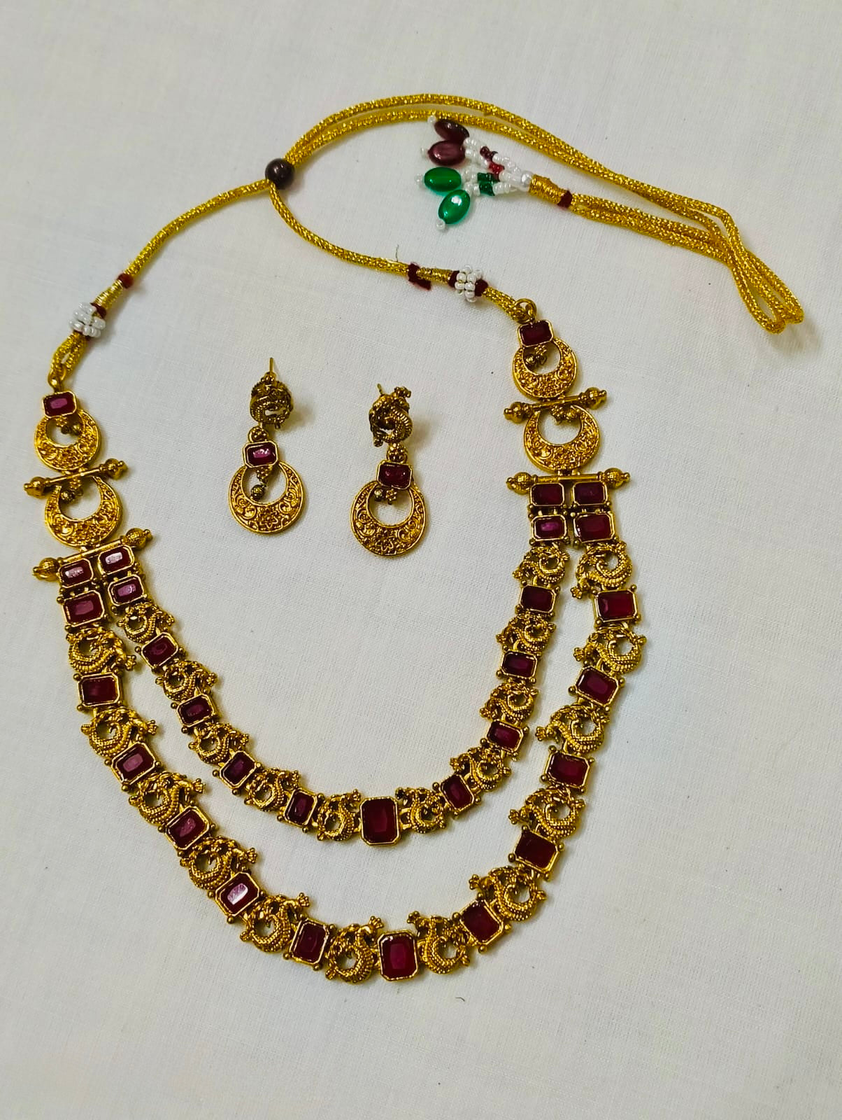 Ruby Kemp Double Layer Temple Necklace Set