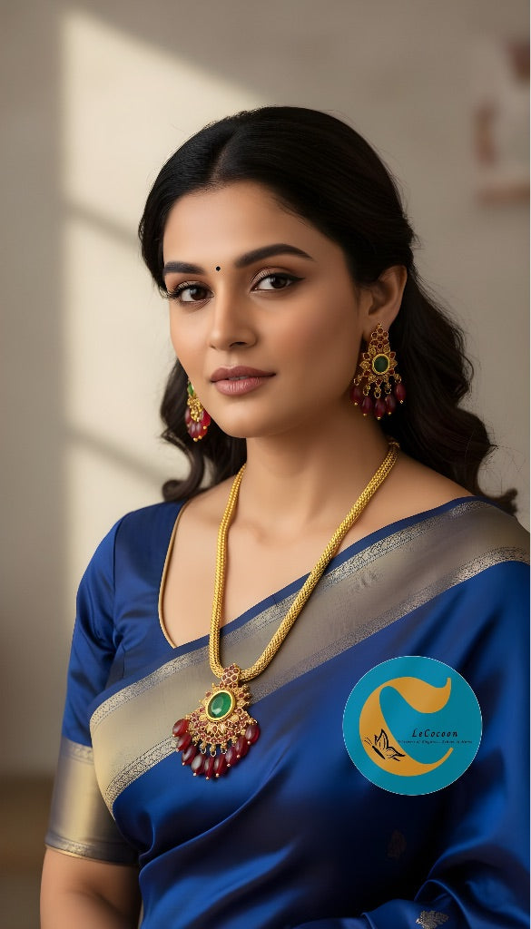 Red-Green Temple Style Necklace Set with Earrings