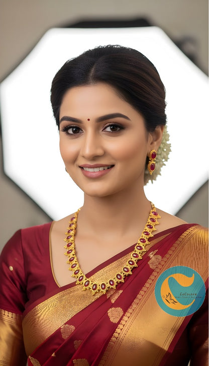 Classic Cabochon Choker Necklace Set with Earrings RubyRed