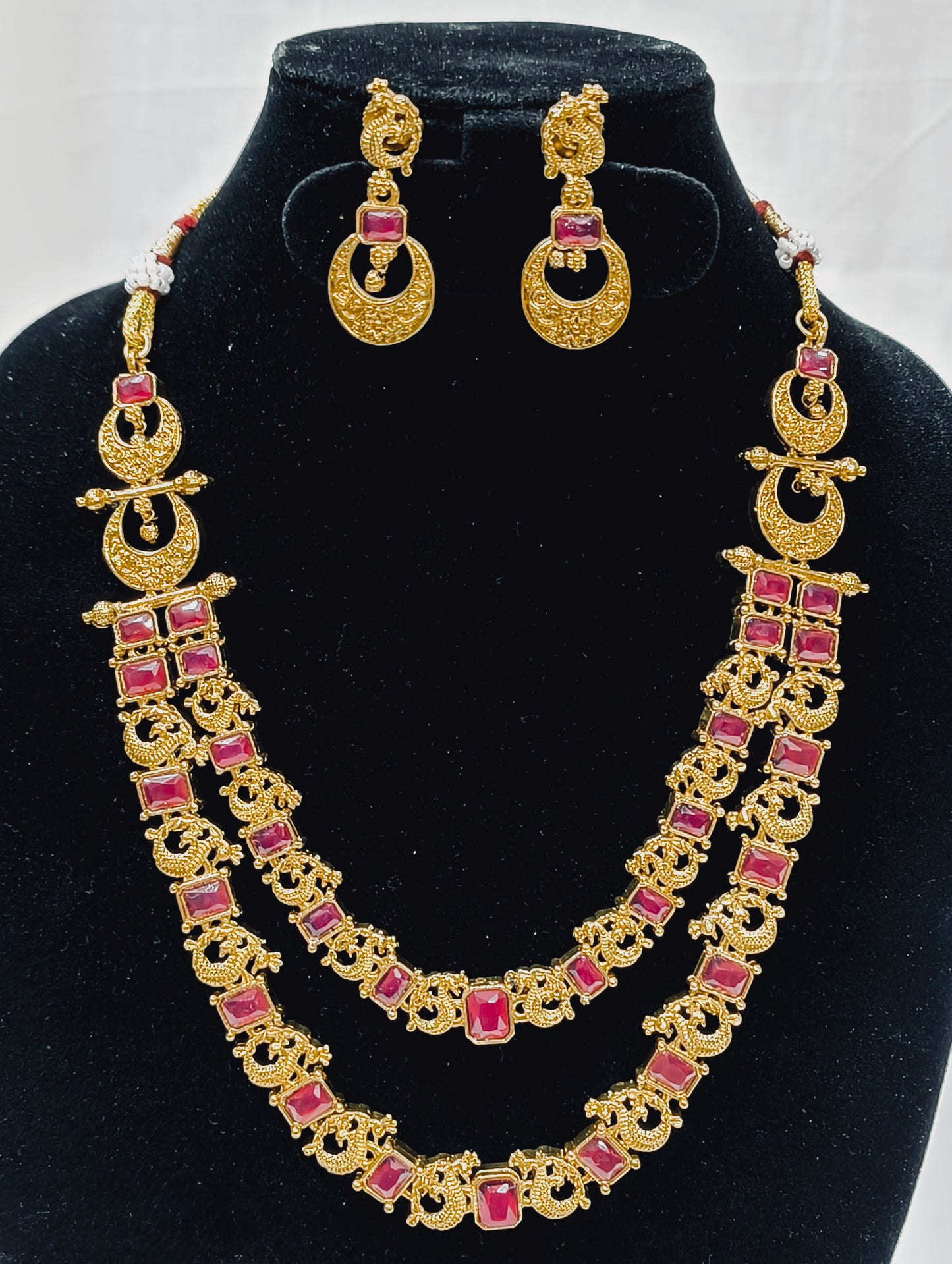 Ruby Kemp Double Layer Temple Necklace Set