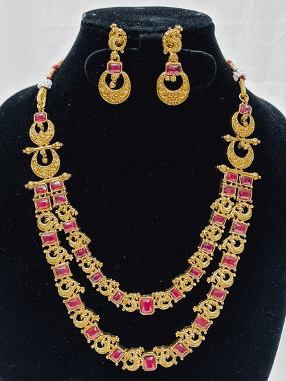 Ruby Kemp Double Layer Temple Necklace Set