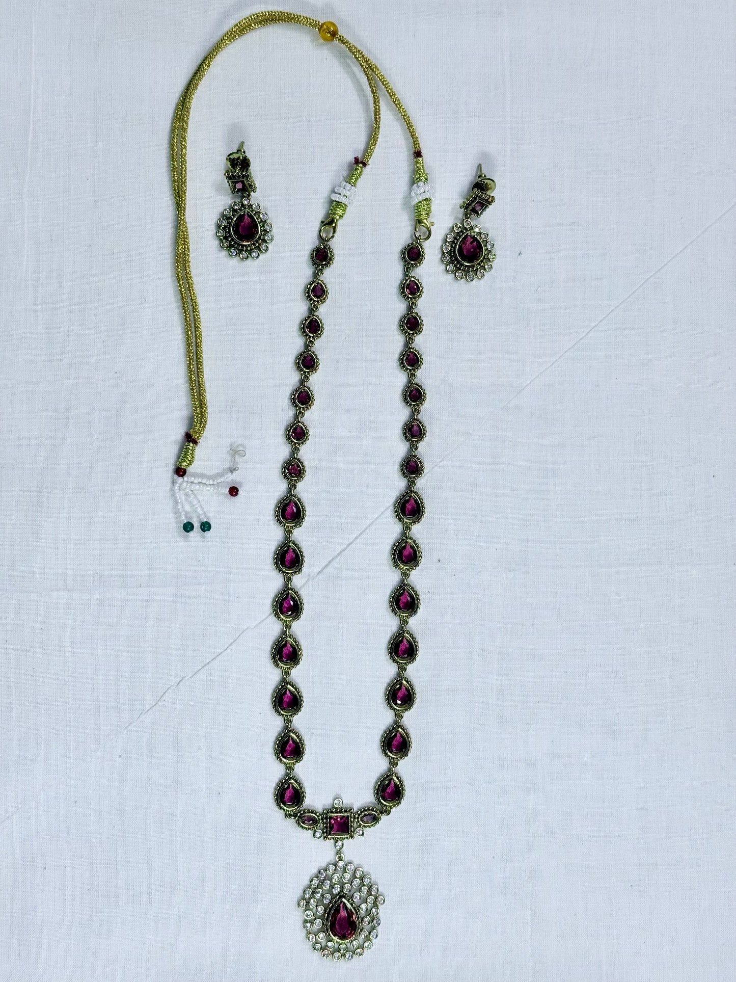 Ruby Red Pear Drop Stone Necklace Set with Earrings