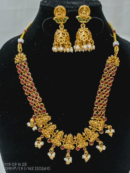Ruby Kemp Stone Temple Necklace Set