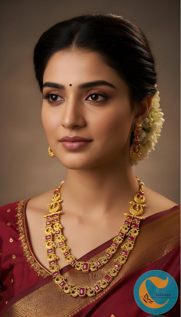 Ruby Kemp Double Layer Temple Necklace Set