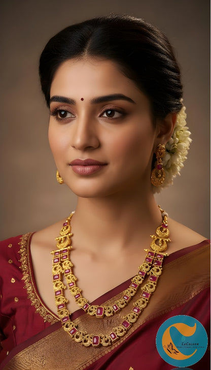 Ruby Kemp Double Layer Temple Necklace Set