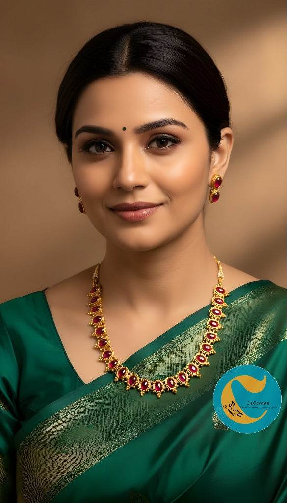 Classic Cabochon Choker Necklace Set with Earrings RubyRed