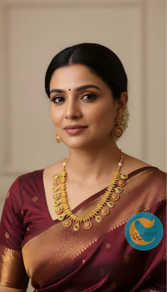 Floral Necklace Set Ruby-Green Stones