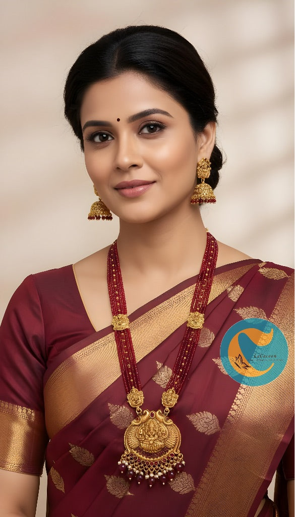 Red Bead Lakshmi Temple Haaram Set