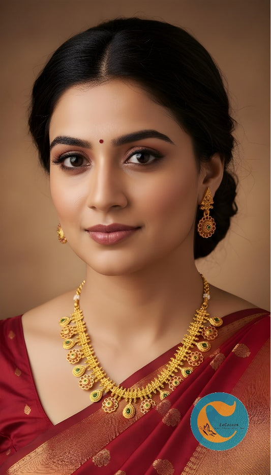 Floral Necklace Set Ruby-Green Stones