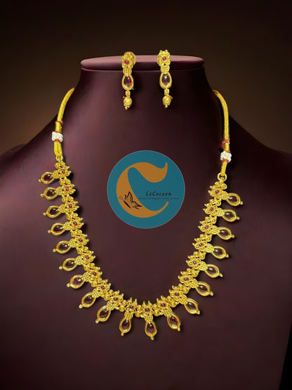 Necklace Set Maroon Stone