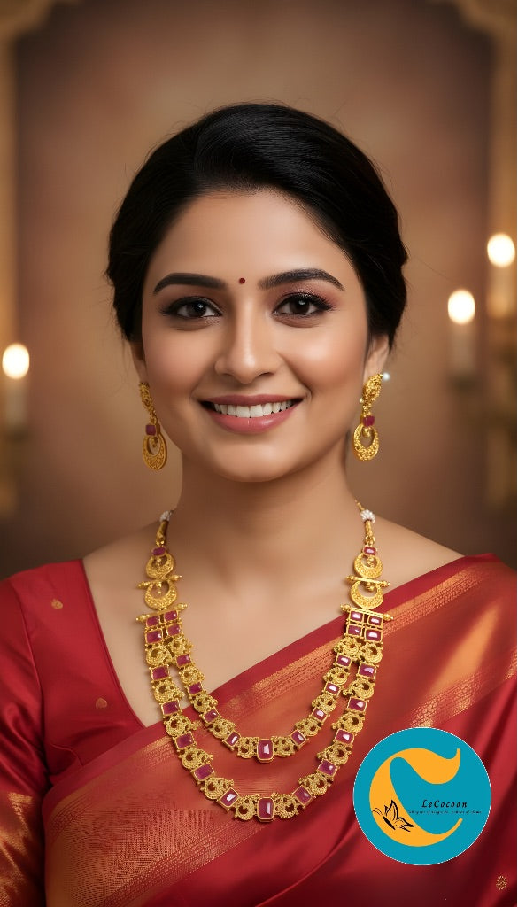 Ruby Kemp Double Layer Temple Necklace Set