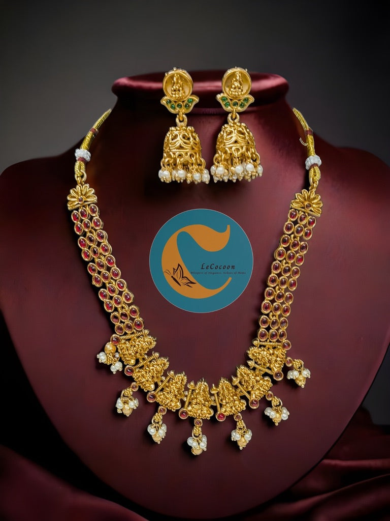 Ruby Kemp Stone Temple Necklace Set