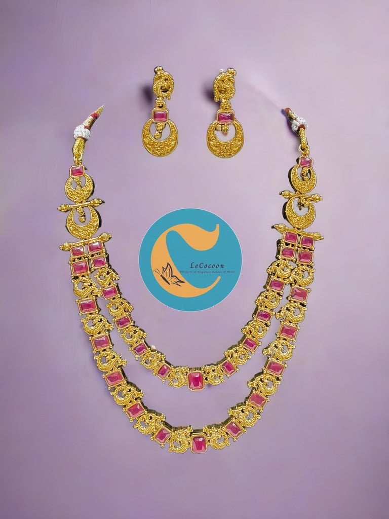 Ruby Kemp Double Layer Temple Necklace Set