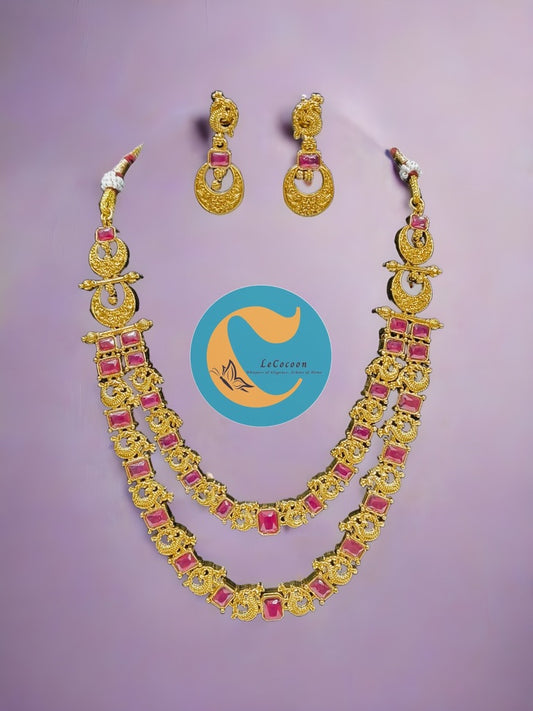 Ruby Kemp Double Layer Temple Necklace Set