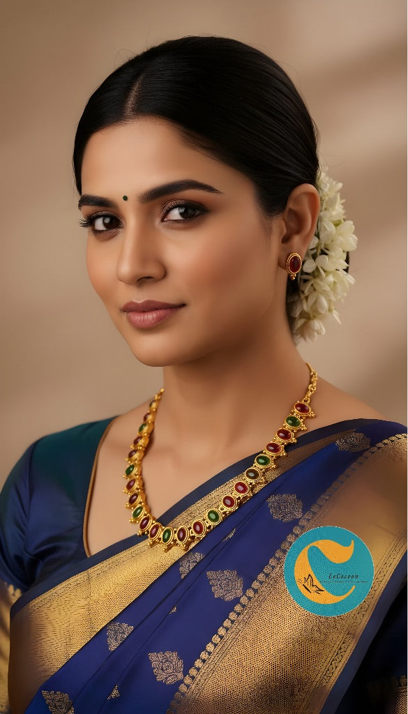 Classic Cabochon Choker Necklace Set with Earrings Dual Tone Red-Green