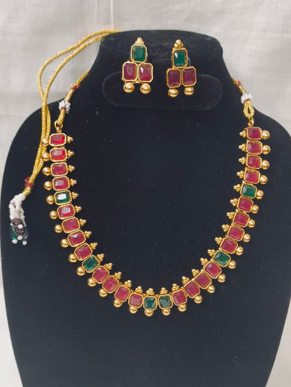 Traditional Ruby-Emerald Kemp Necklace Set