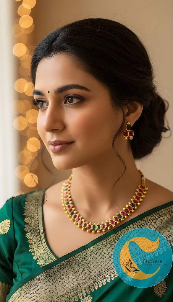 Traditional Ruby-Emerald Kemp Necklace Set