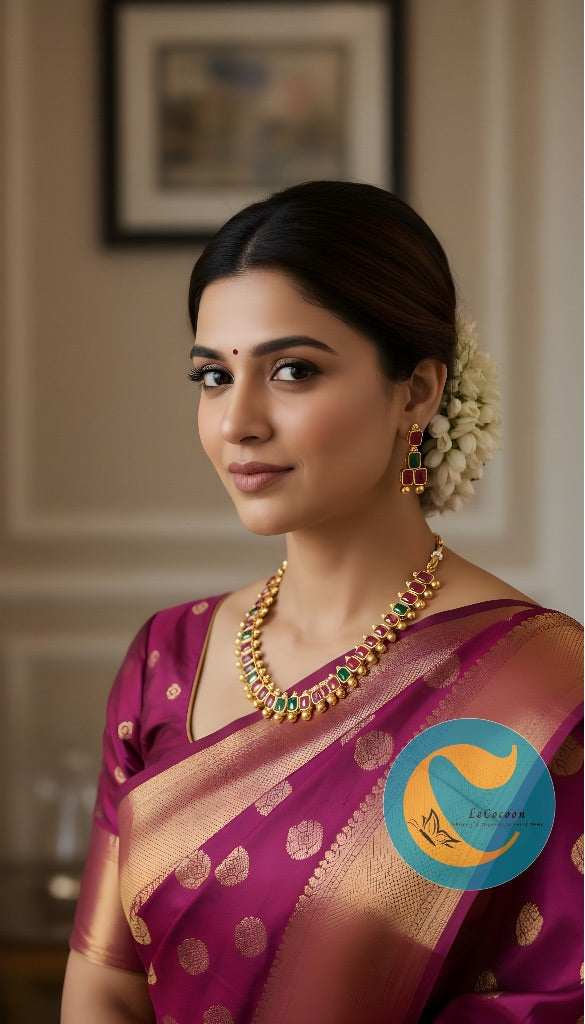 Traditional Ruby-Emerald Kemp Necklace Set