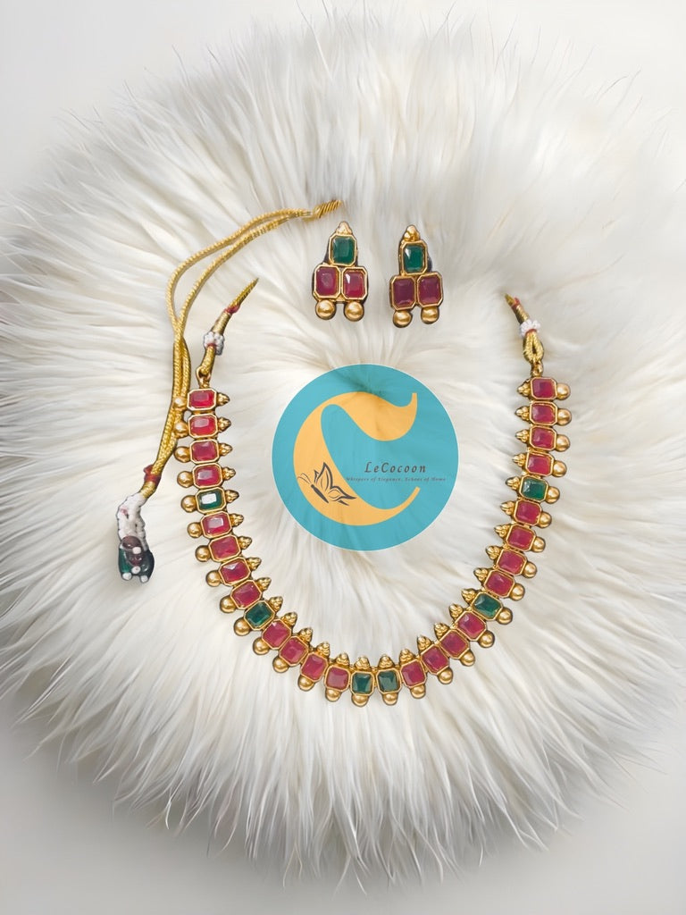 Traditional Ruby-Emerald Kemp Necklace Set