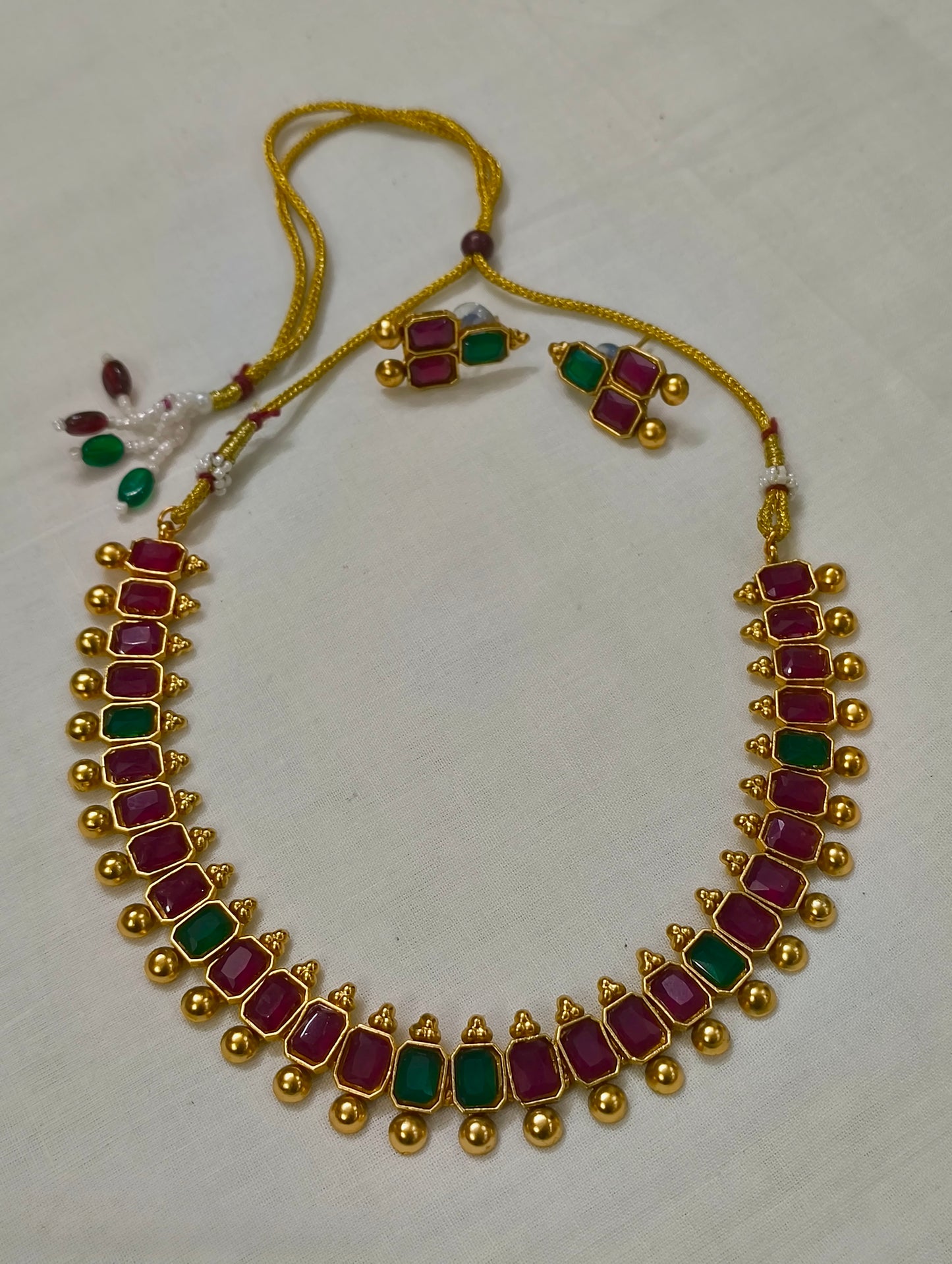 Traditional Ruby-Emerald Kemp Necklace Set