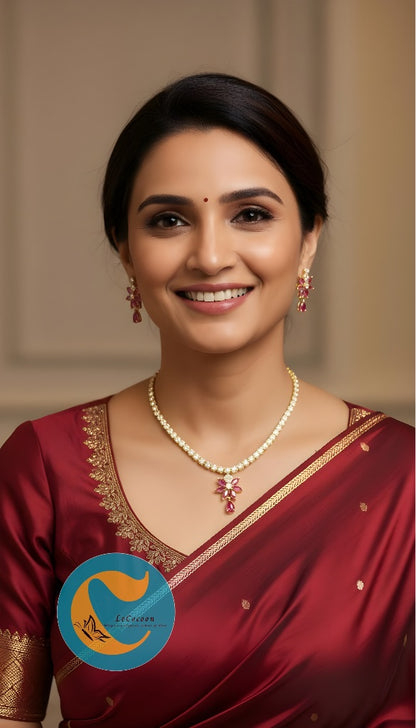 Pink Floral American Diamond Necklace Set with Earrings