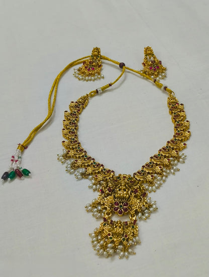 Necklace Set with Lakshmi Pendant & Pearls
