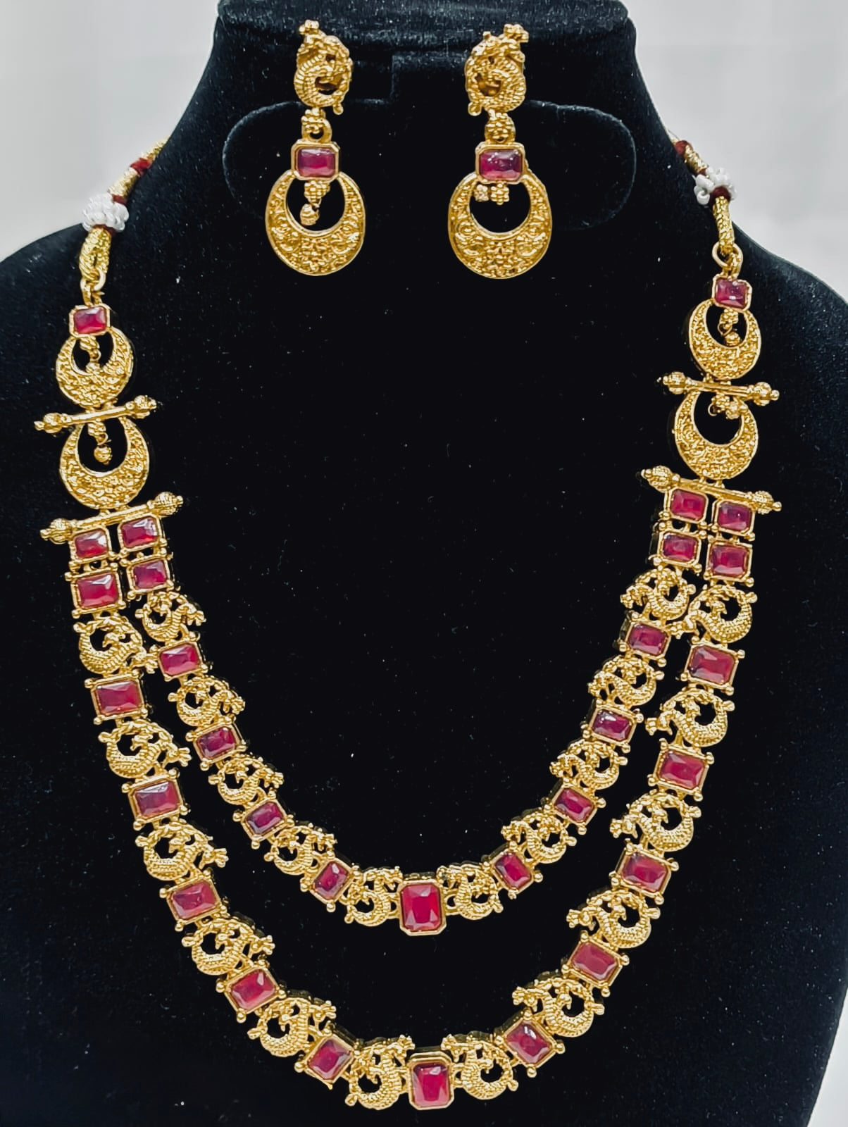 Ruby Kemp Double Layer Temple Necklace Set