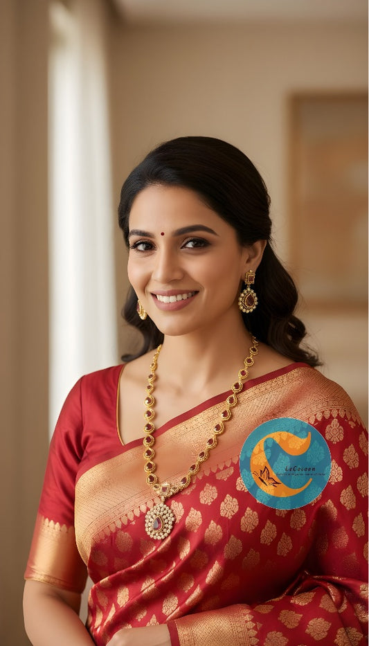 Ruby Red Pear Drop Stone Necklace Set with Earrings